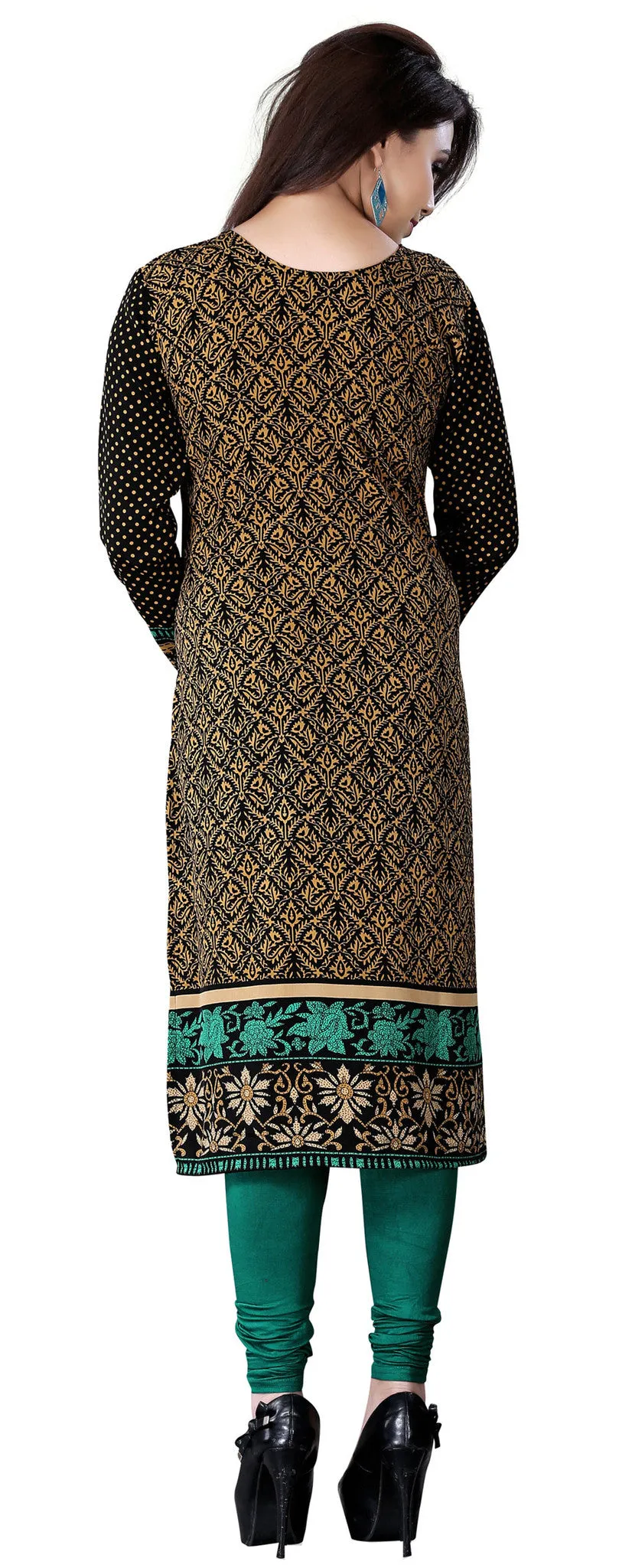 Long Indian Tunics Kurti Top Blouse Womens India Apparel (Green)