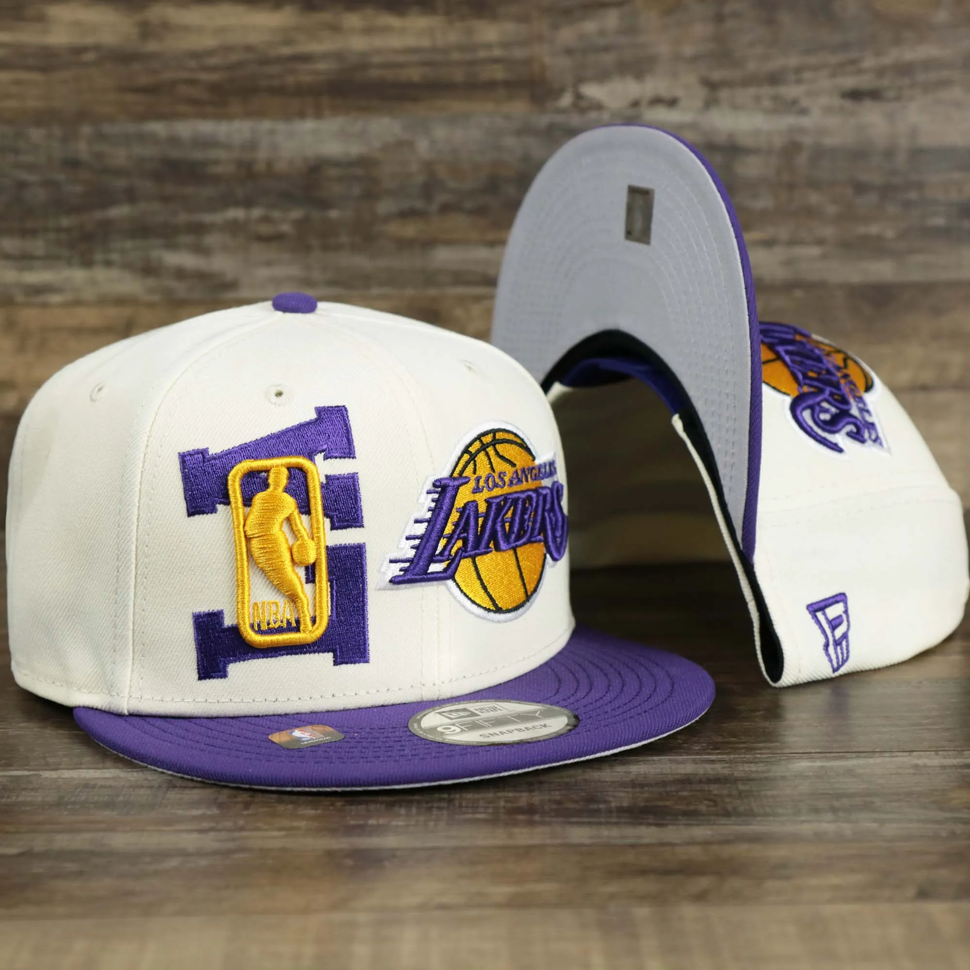 Los Angeles Lakers NBA 2022 Draft Gray Bottom 9Fifty Snapback | New Era Cream/Purple