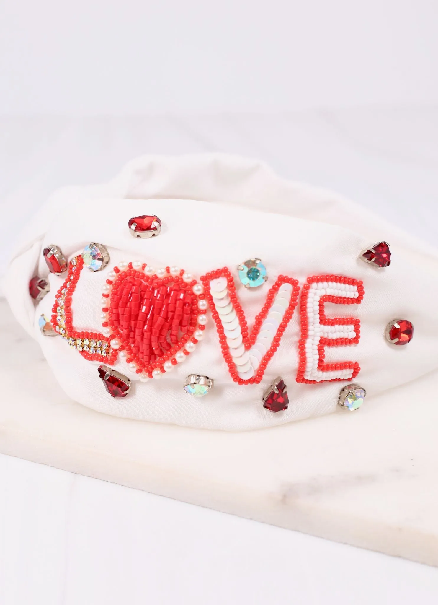 Love Embellished Headband WHITE