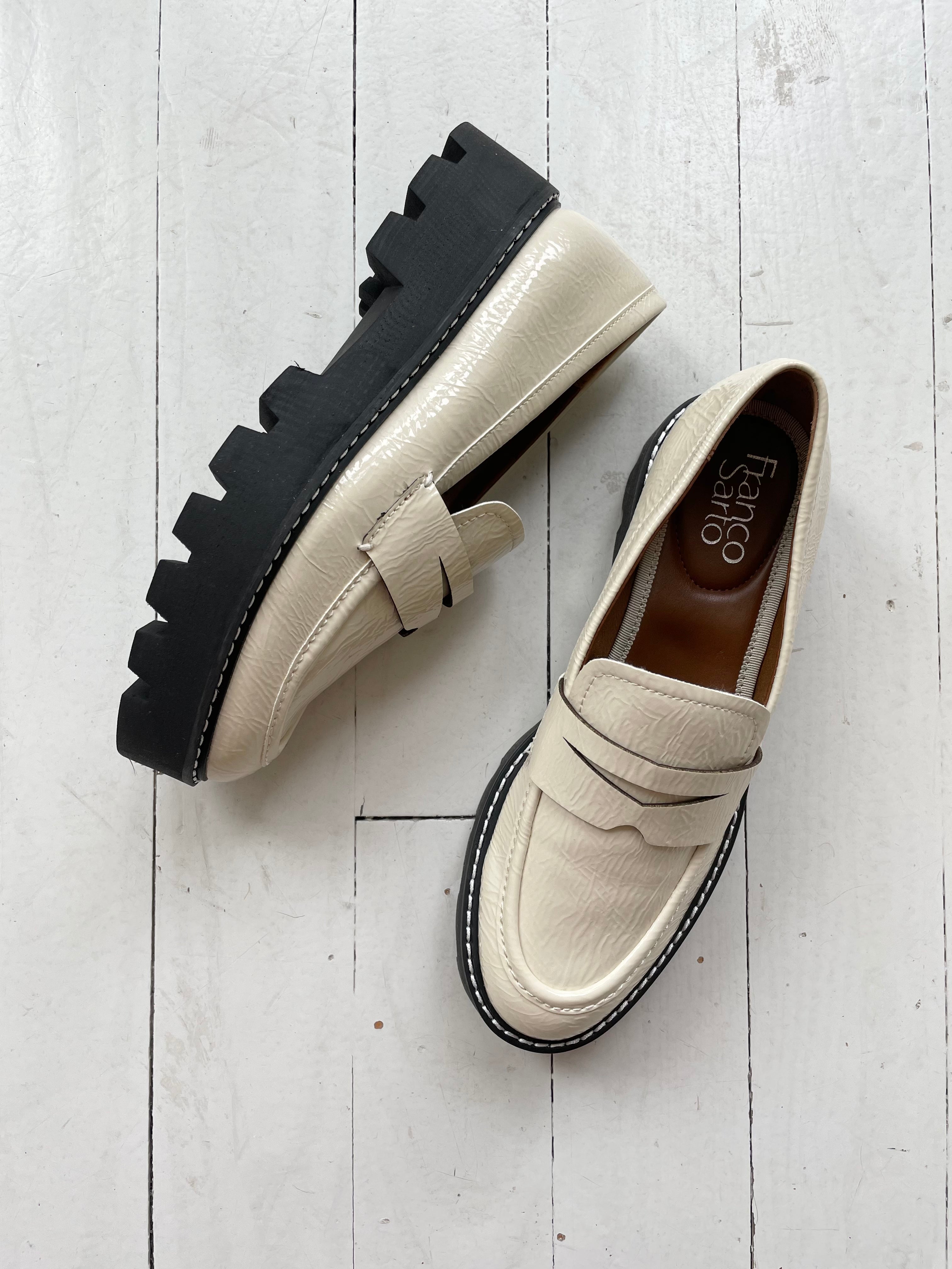 Lug Sole Faux Patent Loafers