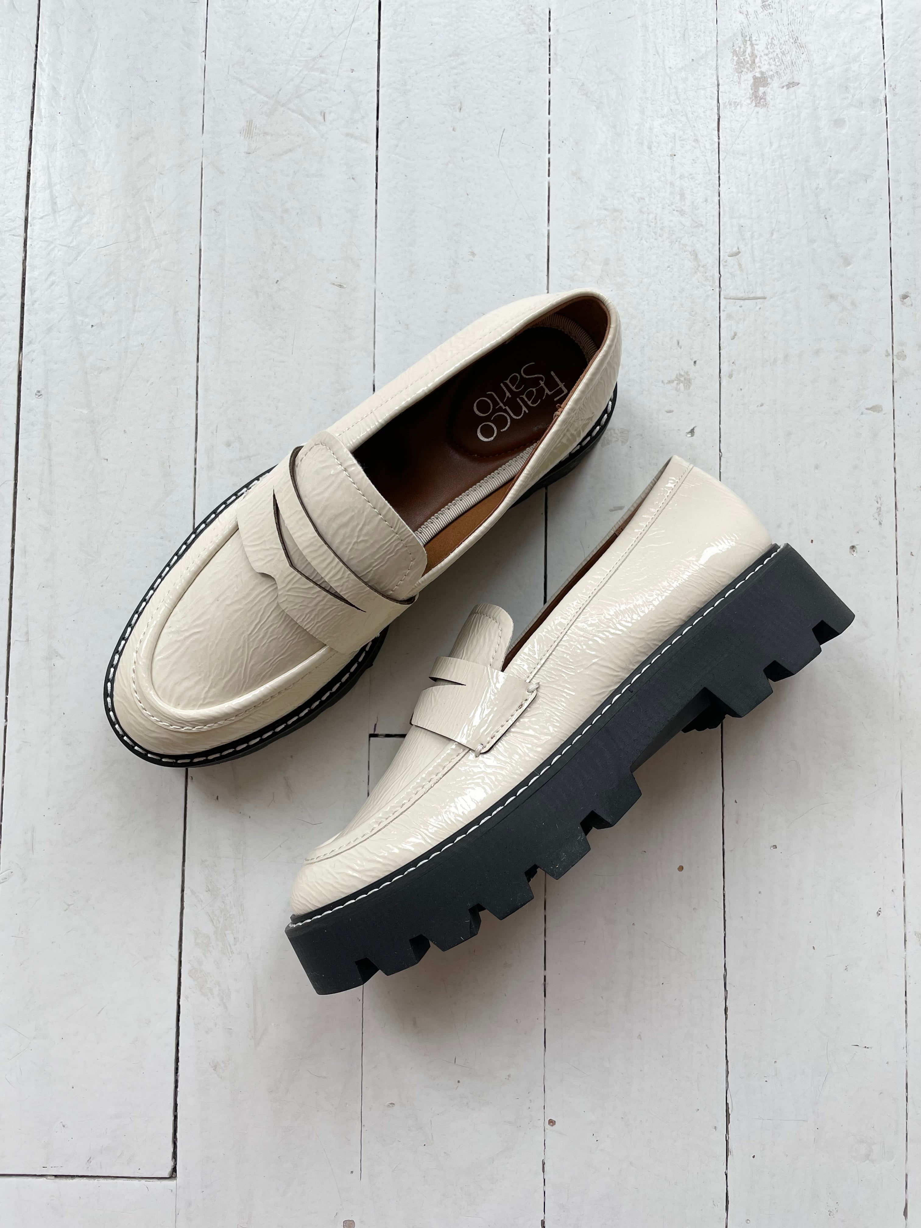 Lug Sole Faux Patent Loafers