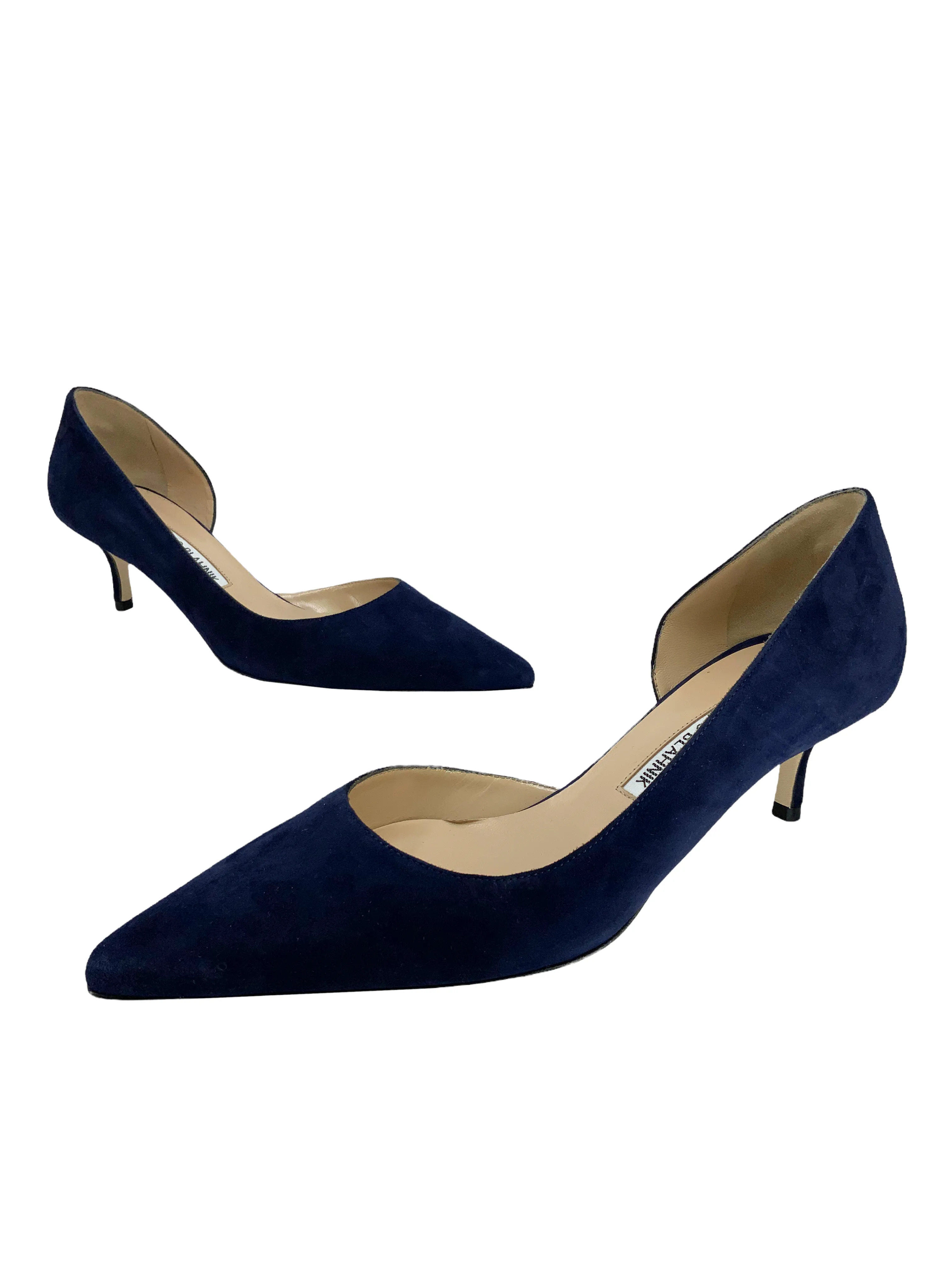 MANOLO BLAHNIK Collina Suede Half d'Orsay Pumps Size 8