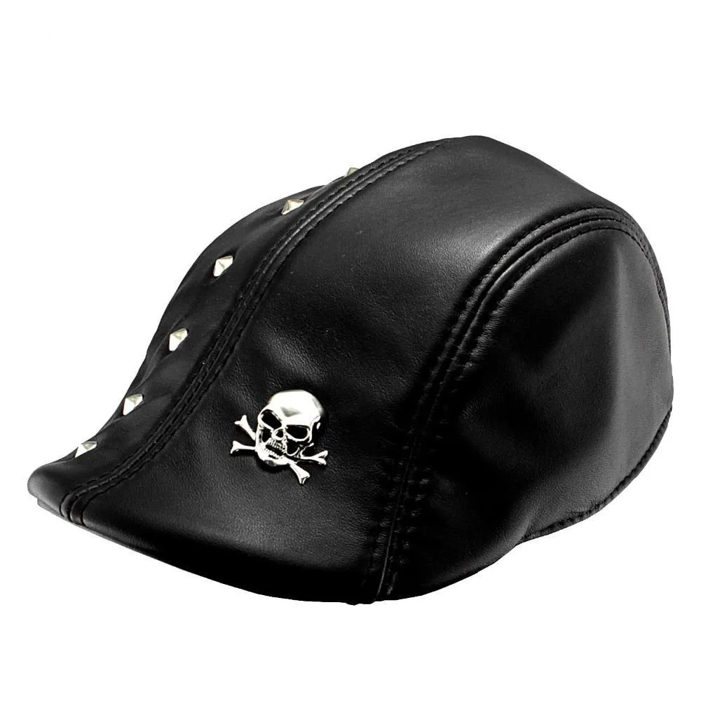 Men and Women Rock Leather Ivy Studded Golf Biker Flat sboy Cap