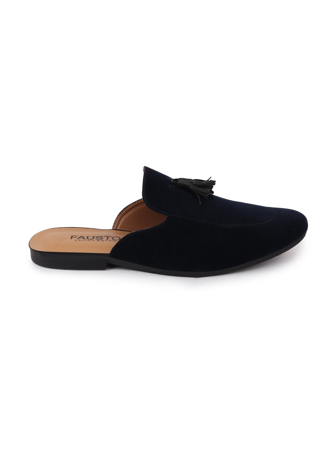 Men Blue Back Open Tassel Party Slip On Mules