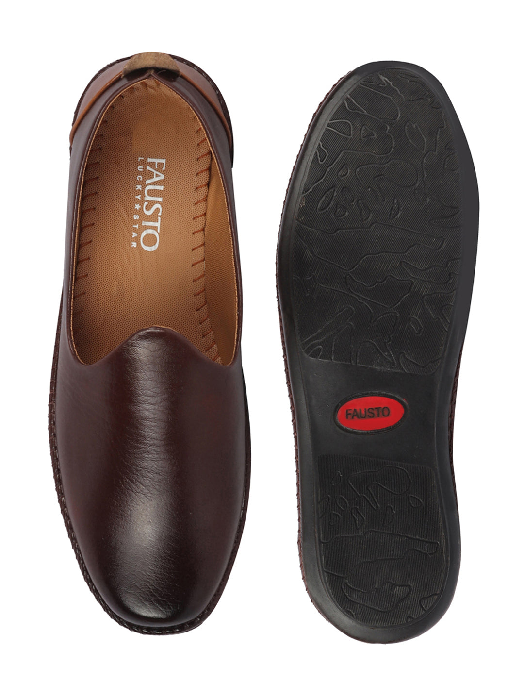 Men Brown Ethnic Slip On Stylish Stitched Jutis