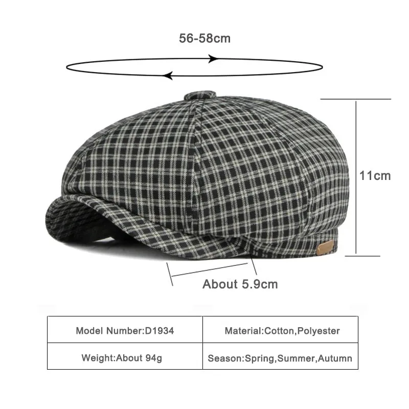 Men's Casual Summer Plaid Herringbone Eight-blade Octagonal Hat