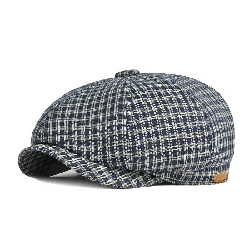 Men's Casual Summer Plaid Herringbone Eight-blade Octagonal Hat