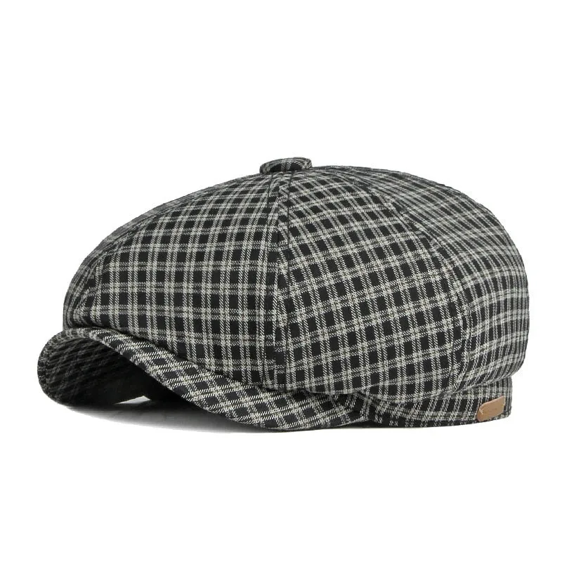 Men's Casual Summer Plaid Herringbone Eight-blade Octagonal Hat