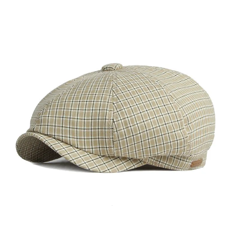 Men's Casual Summer Plaid Herringbone Eight-blade Octagonal Hat