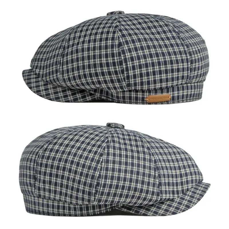 Men's Casual Summer Plaid Herringbone Eight-blade Octagonal Hat