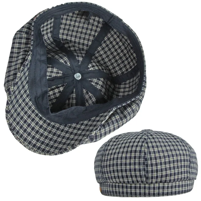 Men's Casual Summer Plaid Herringbone Eight-blade Octagonal Hat