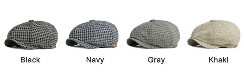 Men's Casual Summer Plaid Herringbone Eight-blade Octagonal Hat