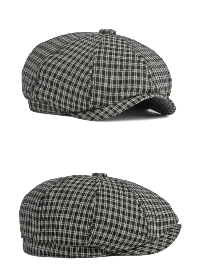 Men's Casual Summer Plaid Herringbone Eight-blade Octagonal Hat