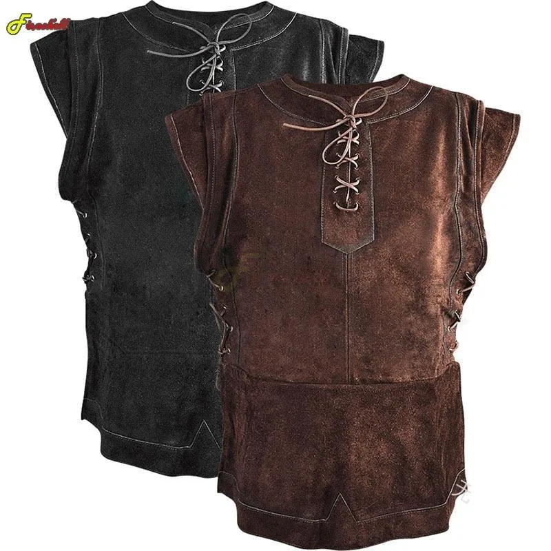 Mens Medieval Punk Vest Vikings Cosplay Archer