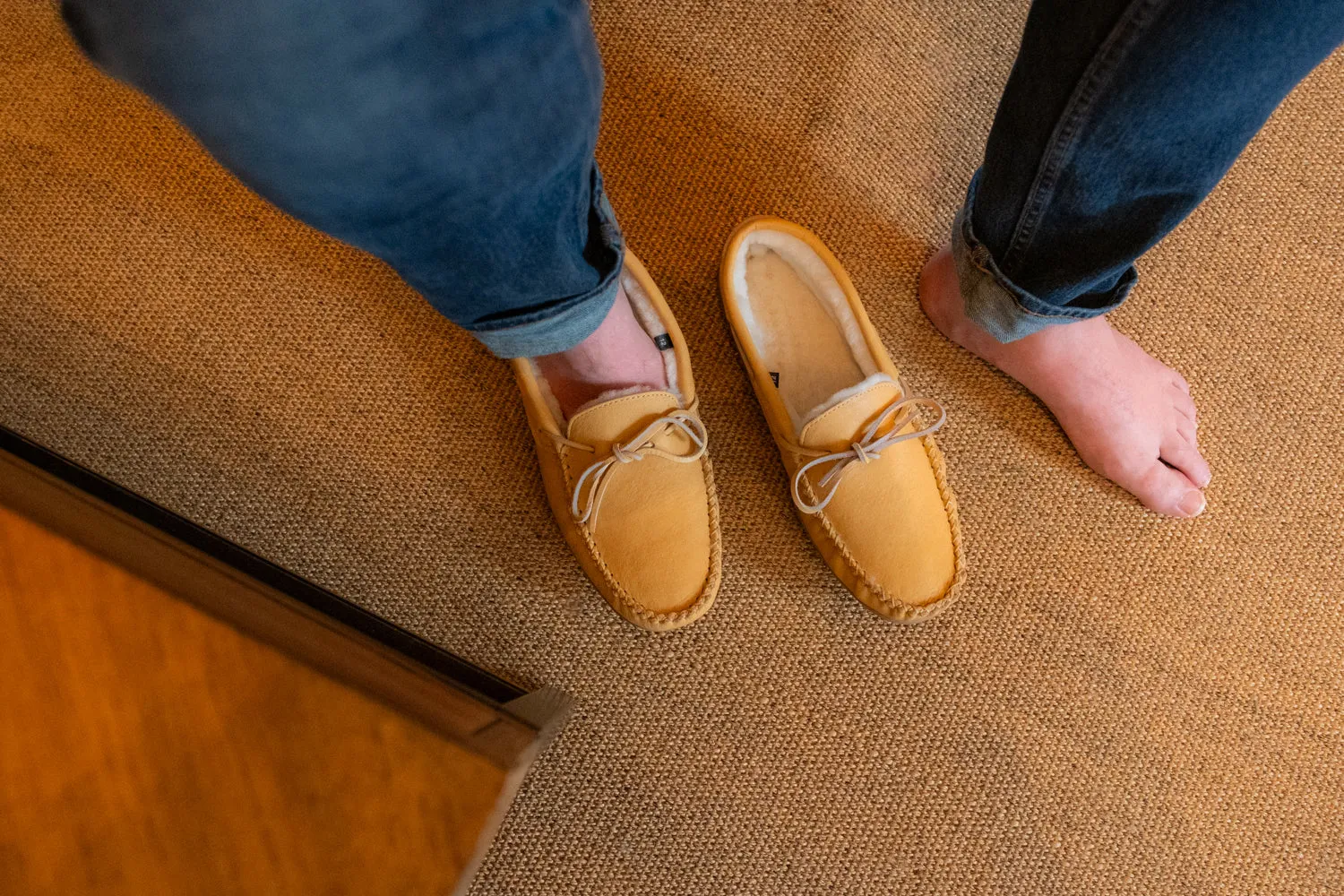 Men's Sheepskin Lined Suede Rubber Sole Moccasins