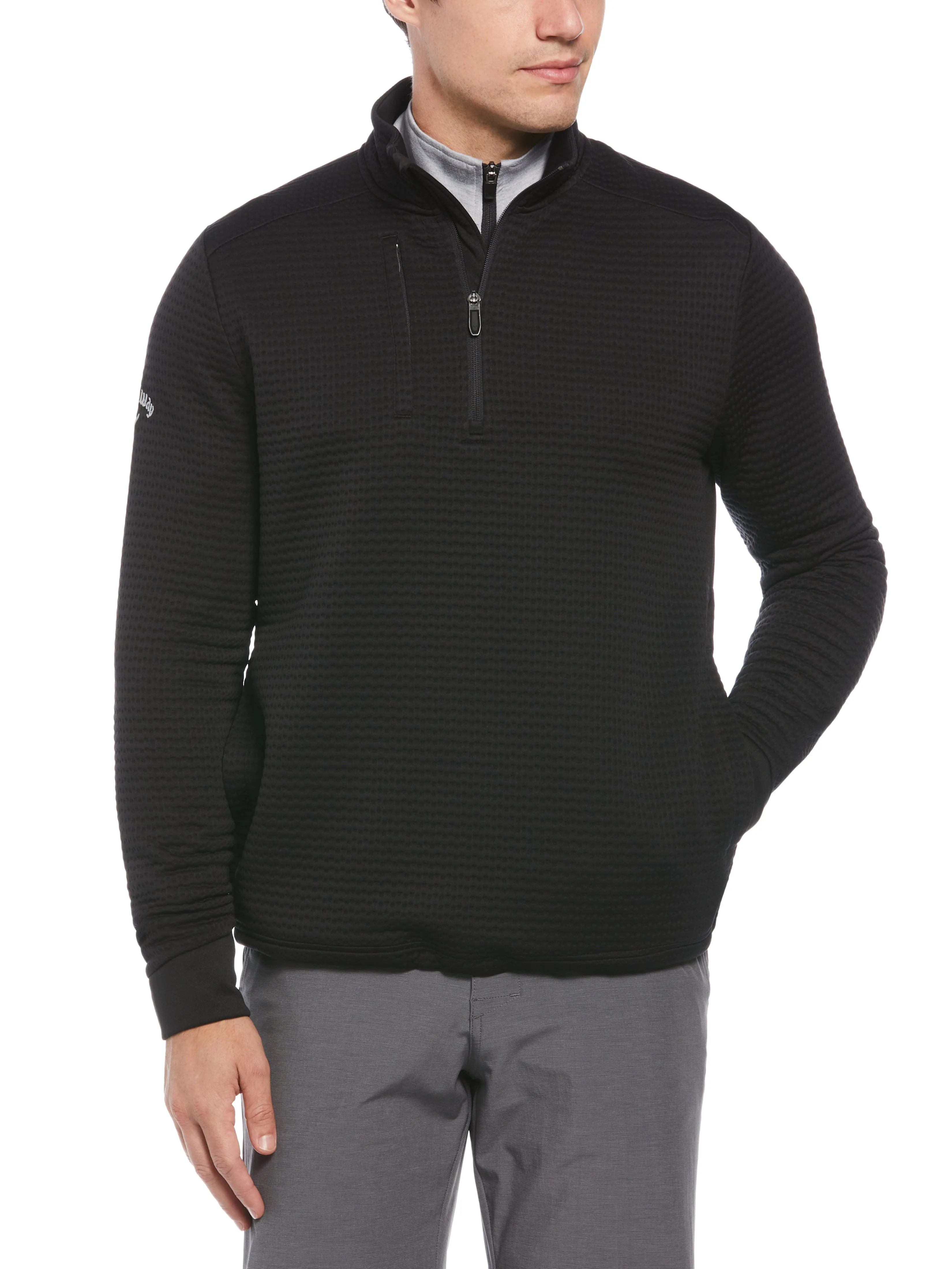 Mens Textured Midweight Stripe Half Zip Golf Shirt