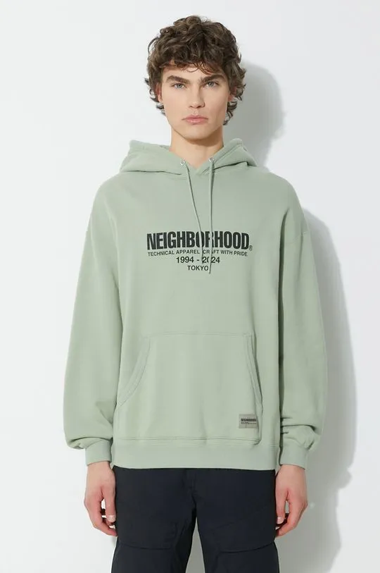 NEIGHBORHOOD cotton sweatshirt Classic men's green color hooded with a print 241FPNH.CSM04