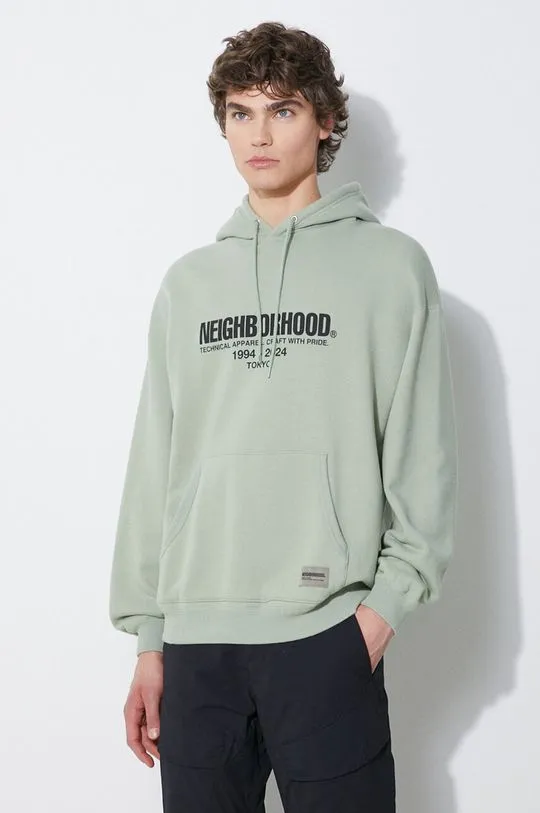 NEIGHBORHOOD cotton sweatshirt Classic men's green color hooded with a print 241FPNH.CSM04