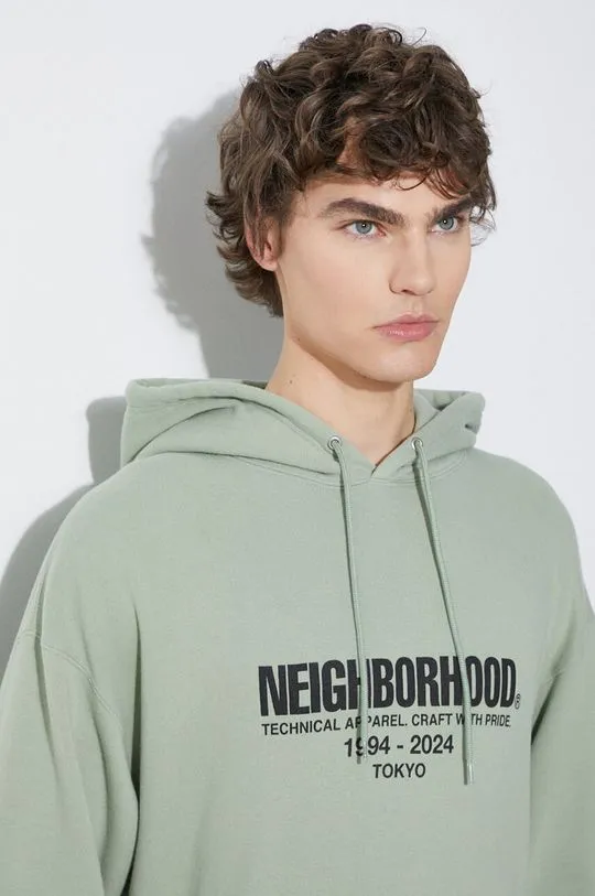 NEIGHBORHOOD cotton sweatshirt Classic men's green color hooded with a print 241FPNH.CSM04