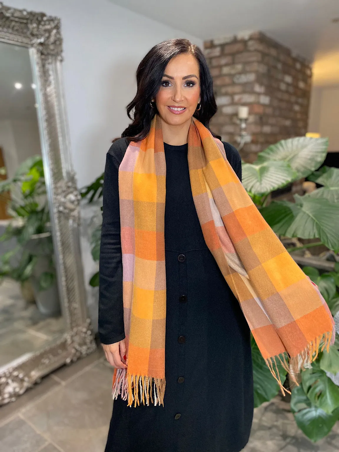 Orange Multi Check Scarf