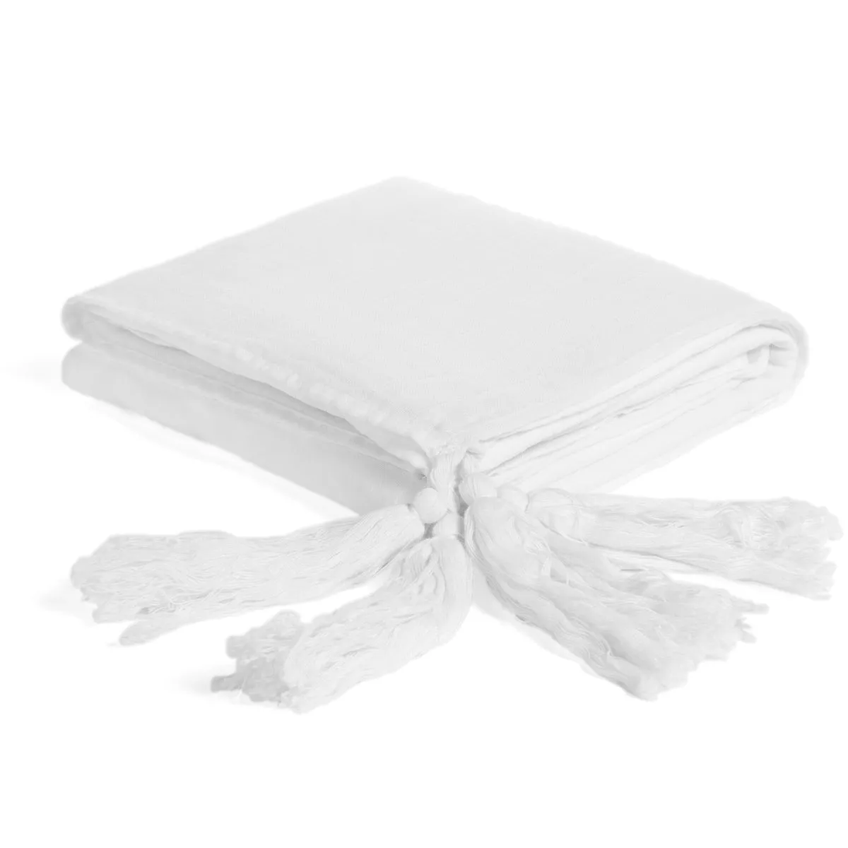 Organic XL Throw Blanket -   White Tassels