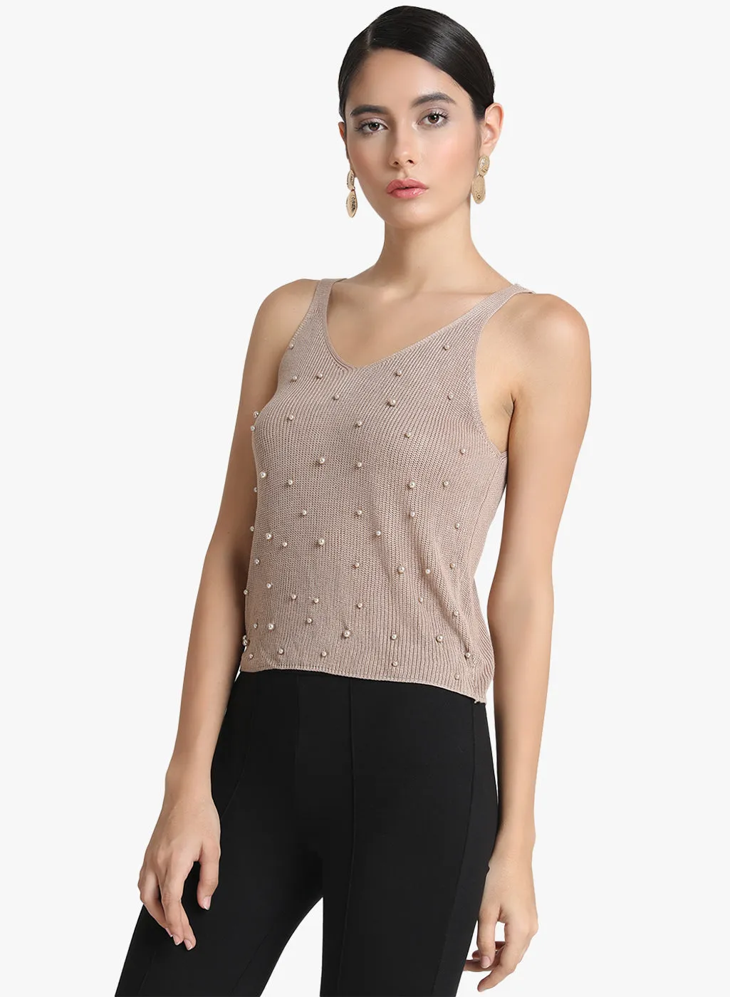 Pearl Embellished Spaghetti Top