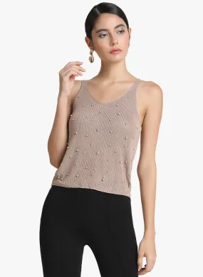 Pearl Embellished Spaghetti Top