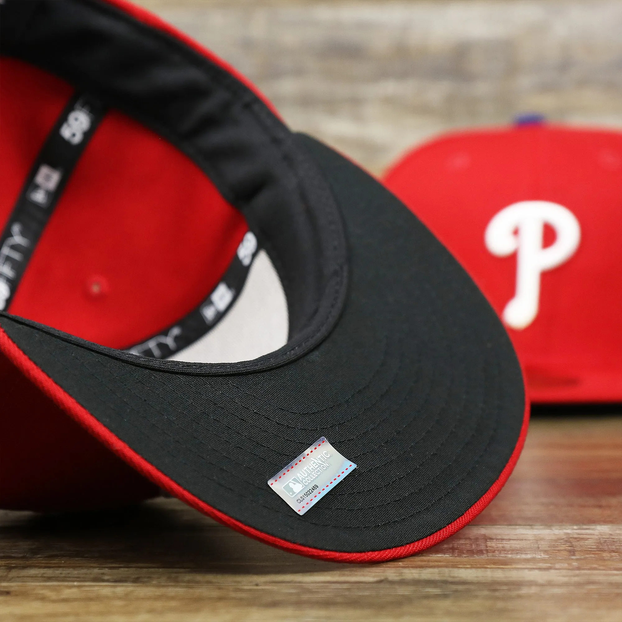 Philadelphia Phillies Classic On-Field Red Black Bottom 59Fifty Fitted Cap