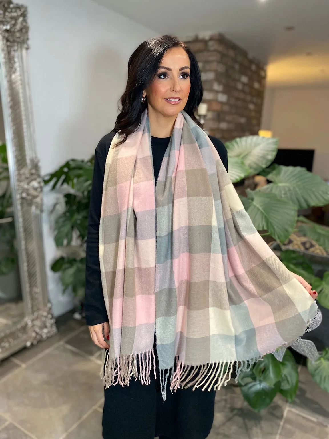 Pink Multi Check Scarf