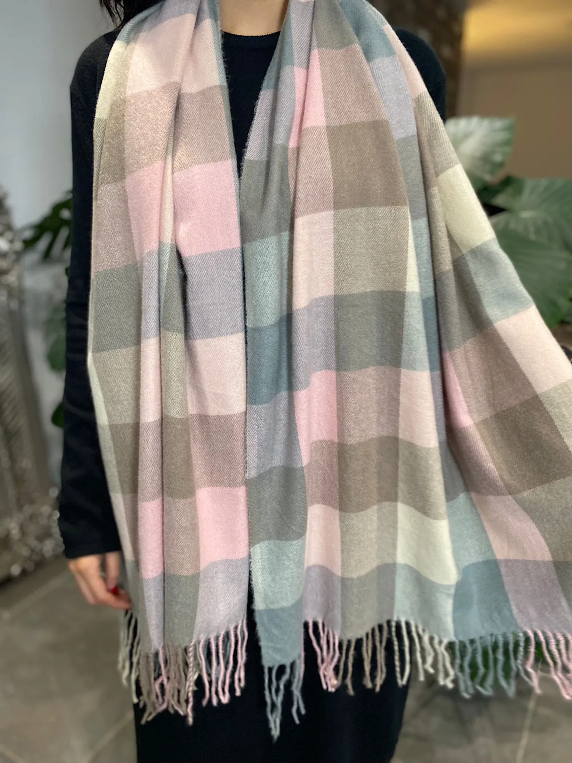 Pink Multi Check Scarf