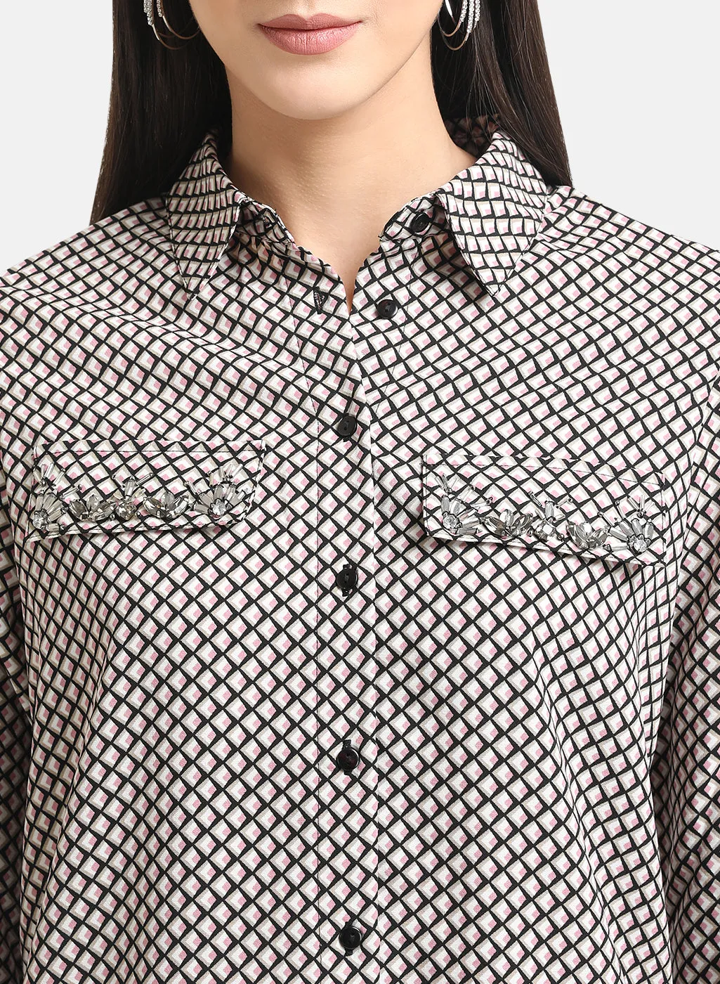 Printed Shirt With Embellished Pocket Flaps