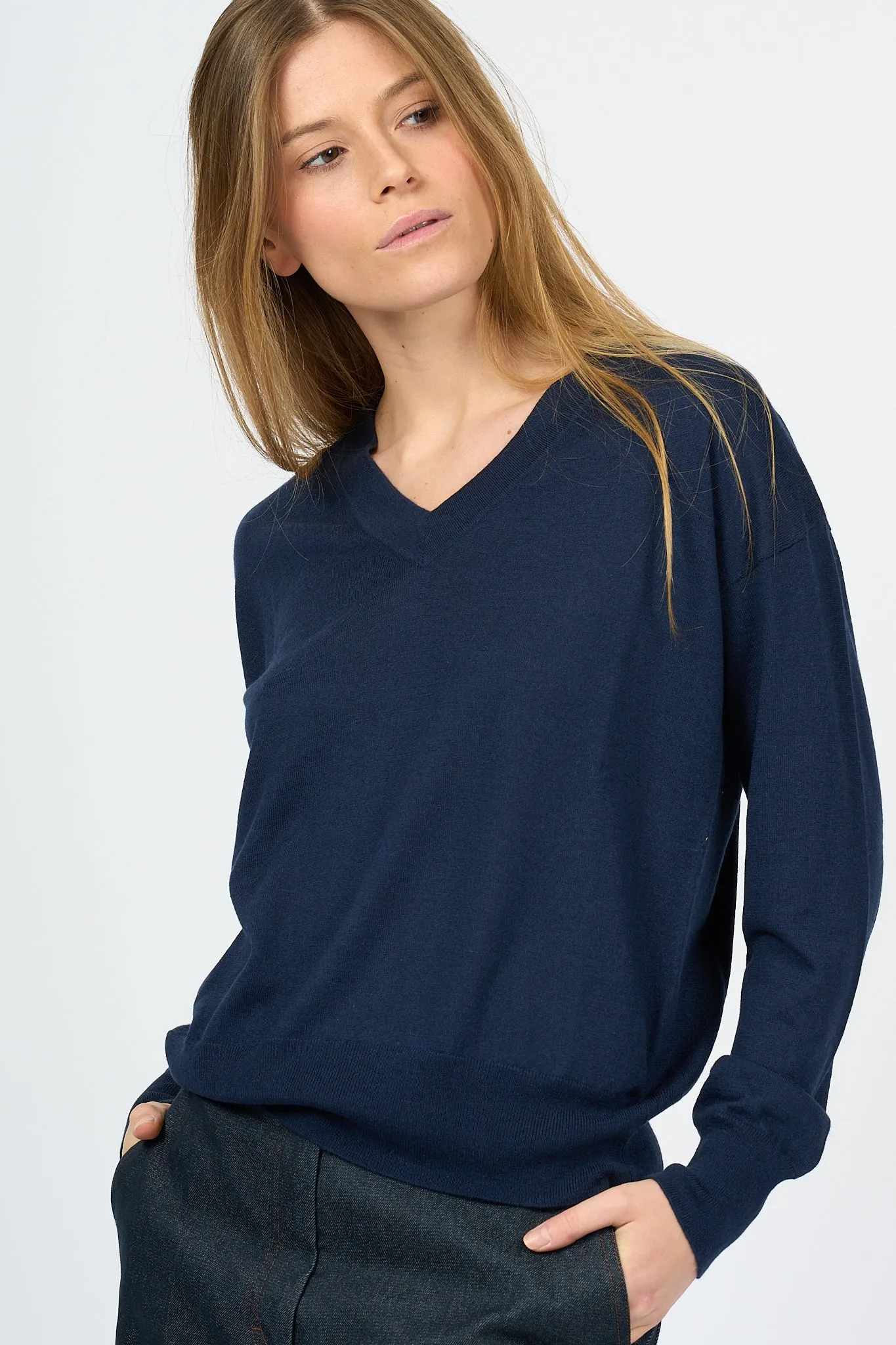 Purotatto Maglia Scollo V Blu Donna