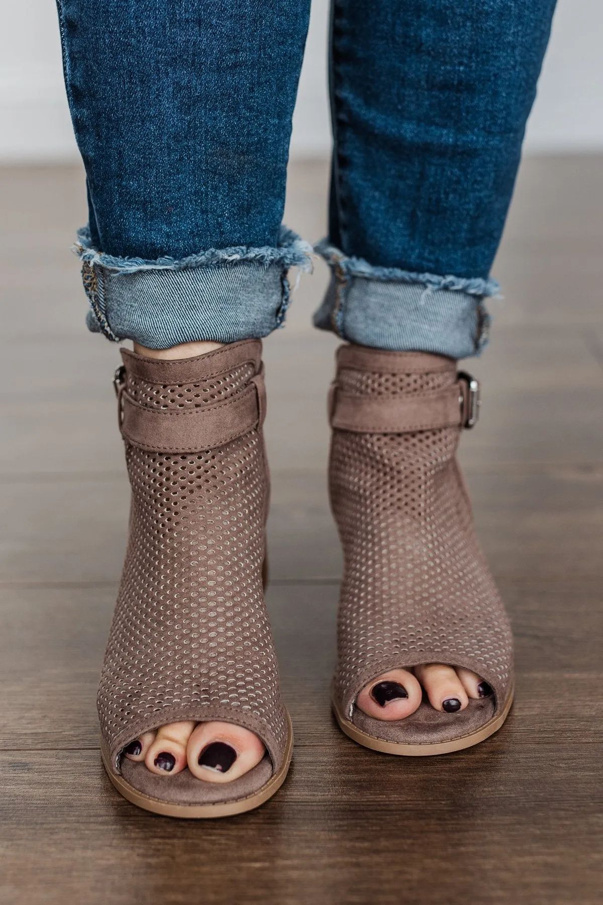 Qupid Doria Heels- Taupe Suede