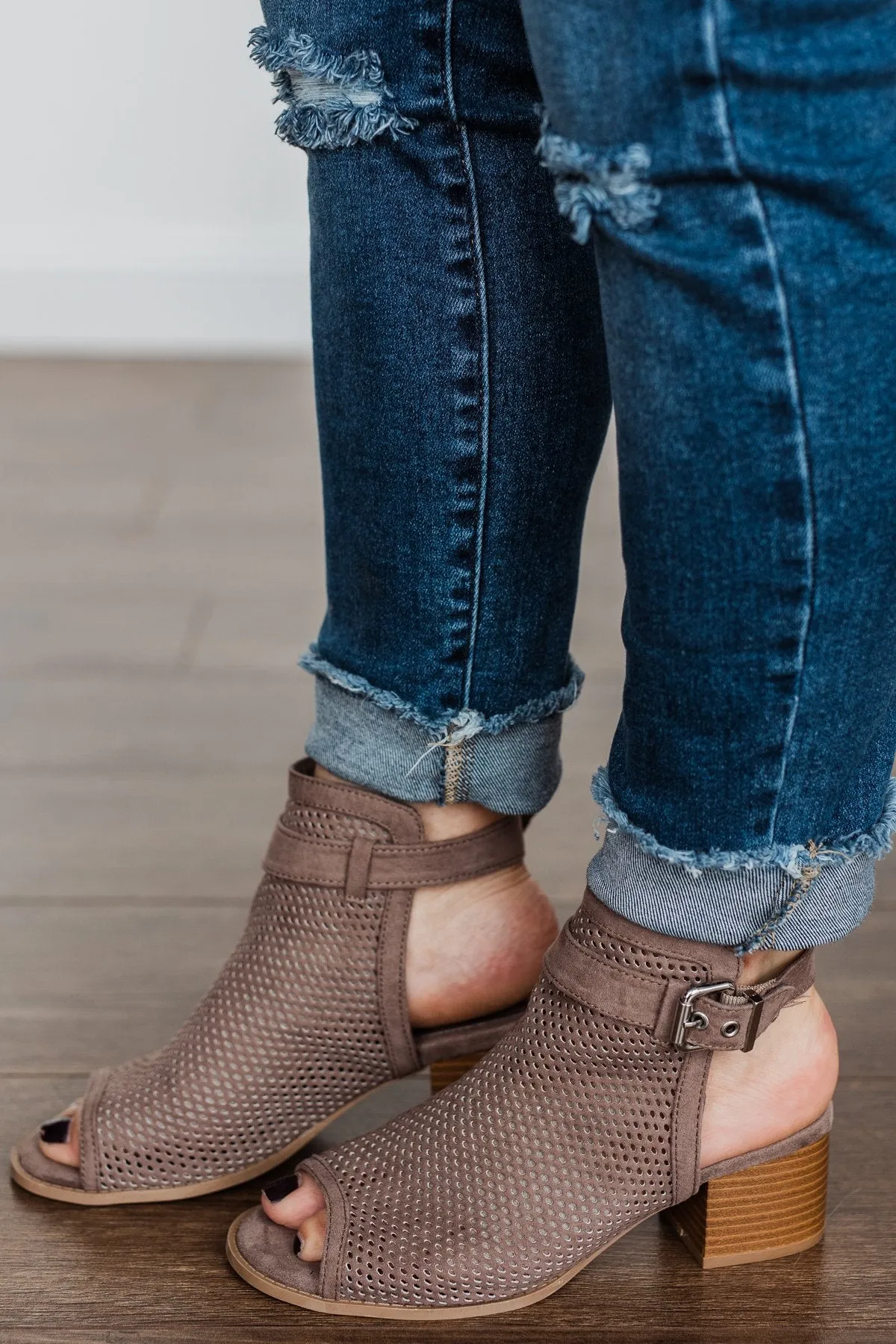 Qupid Doria Heels- Taupe Suede