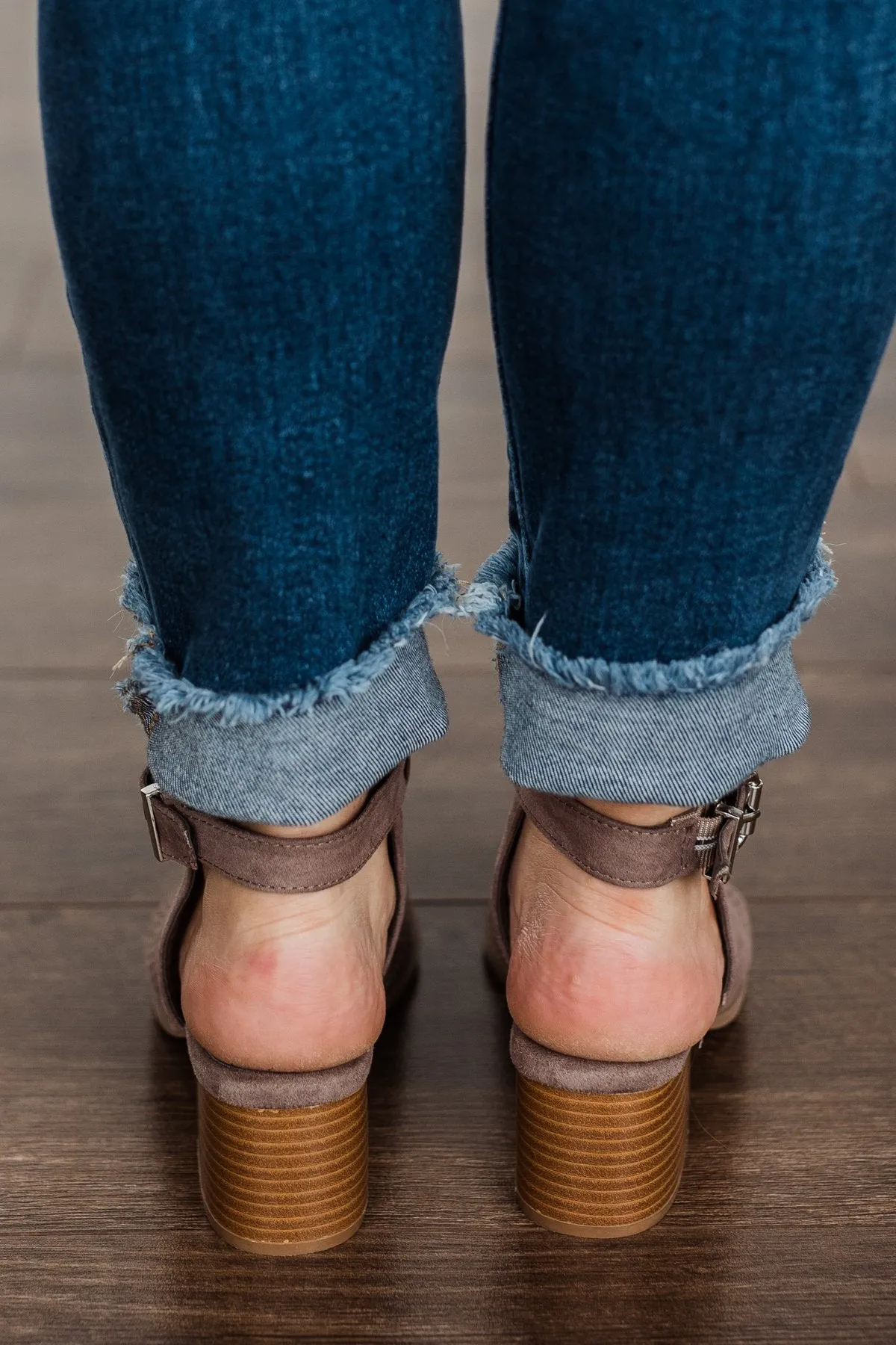 Qupid Doria Heels- Taupe Suede