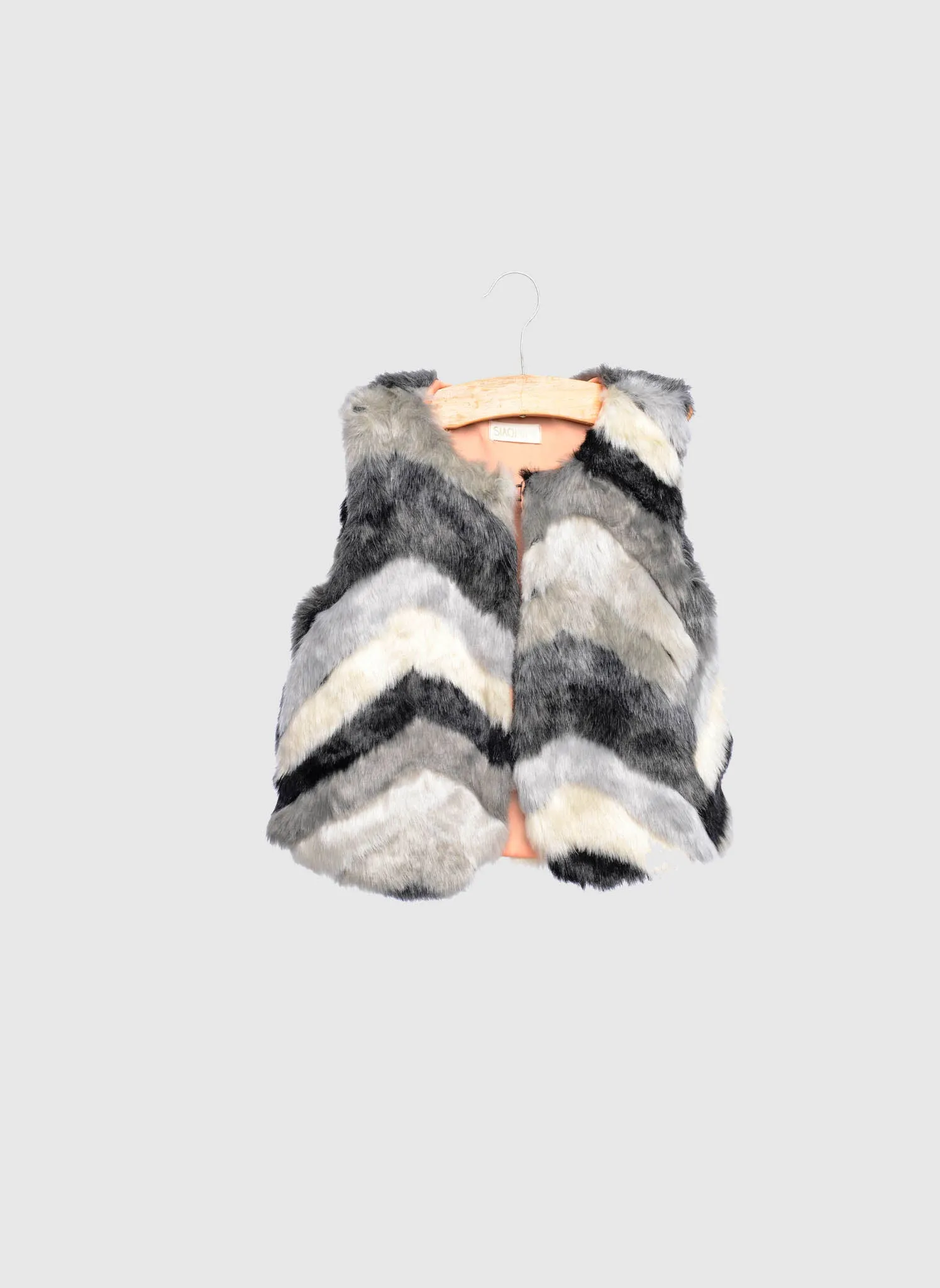 SIAOMIMI Faux Fur Vest in Grey Multi