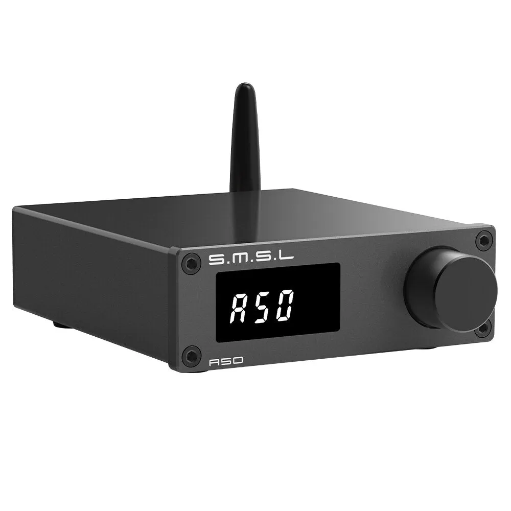 SMSL A50 Stereo Power Amplifier TPA3116 Bluetooth 5.0 100Wx2 RCA Remote Control With Passive Speaker