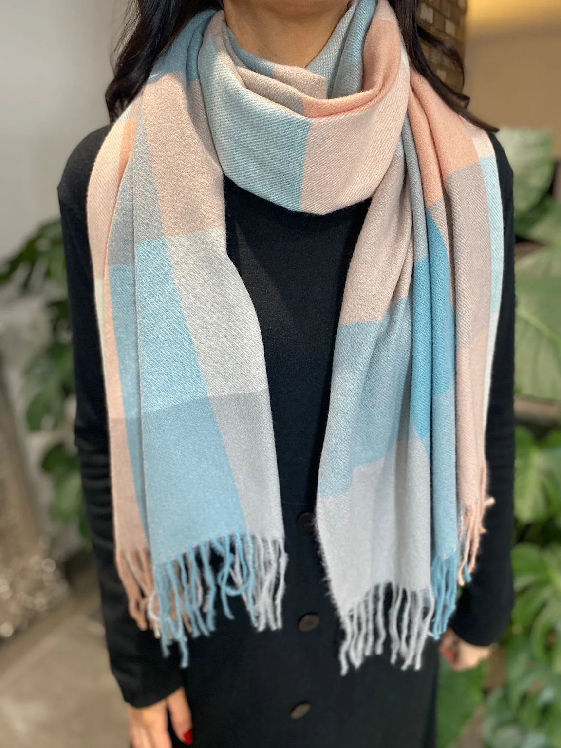 Teal Soft Large Check Scarf