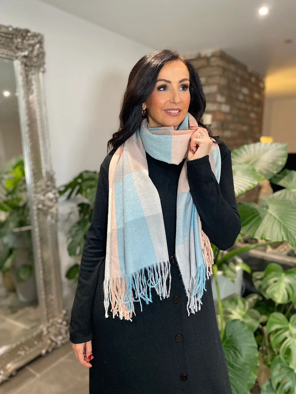 Teal Soft Large Check Scarf