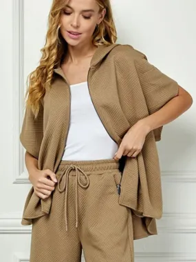 Textured Hooded Vest - Tan