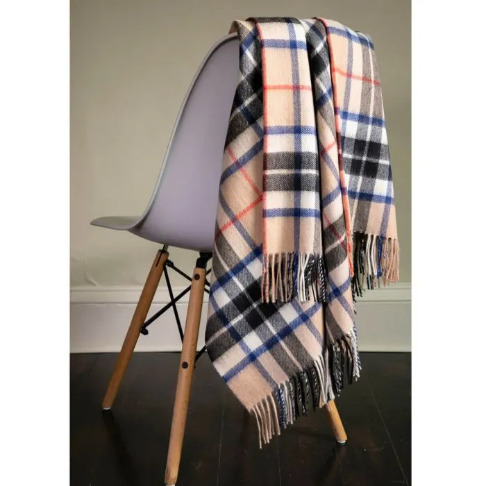 Thomson Camel Modern tartan lambswool blanket