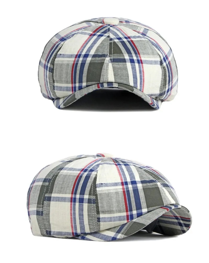 Unisex Casual Plaid Pattern Thin Duckbill Octagonal Newsboy Cap