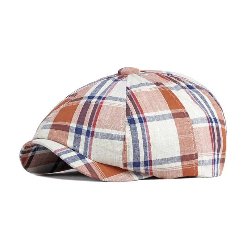 Unisex Casual Plaid Pattern Thin Duckbill Octagonal Newsboy Cap