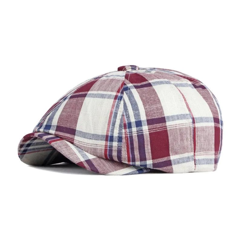 Unisex Casual Plaid Pattern Thin Duckbill Octagonal Newsboy Cap