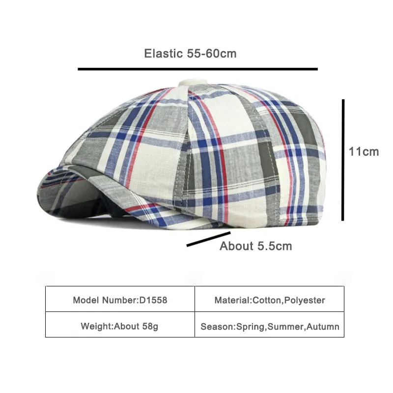 Unisex Casual Plaid Pattern Thin Duckbill Octagonal Newsboy Cap