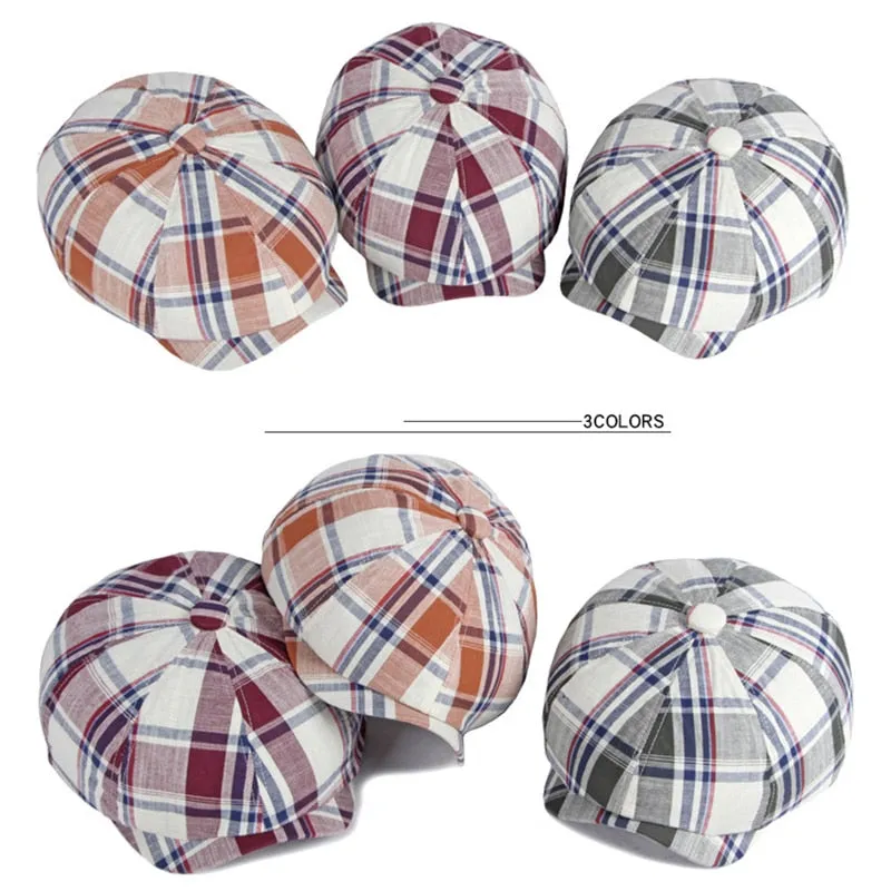 Unisex Casual Plaid Pattern Thin Duckbill Octagonal Newsboy Cap