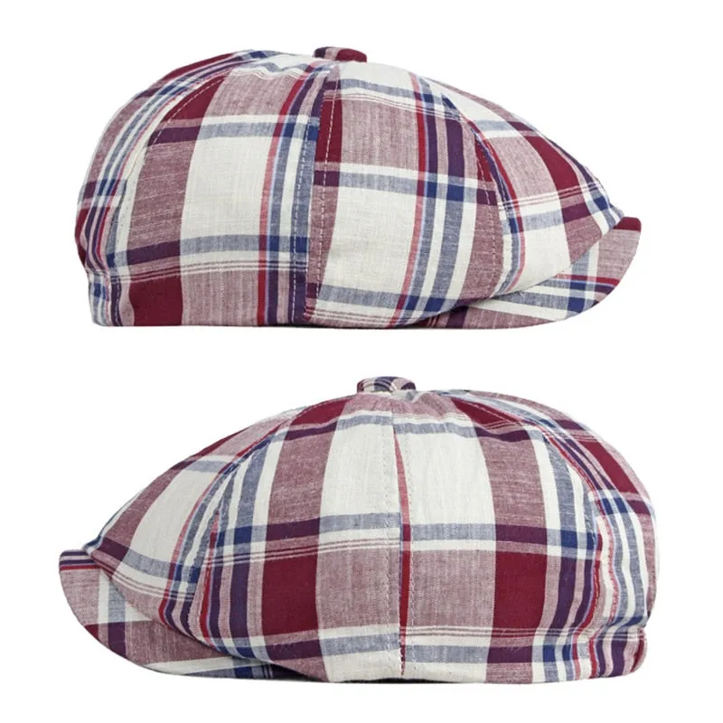 Unisex Casual Plaid Pattern Thin Duckbill Octagonal Newsboy Cap