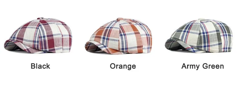 Unisex Casual Plaid Pattern Thin Duckbill Octagonal Newsboy Cap