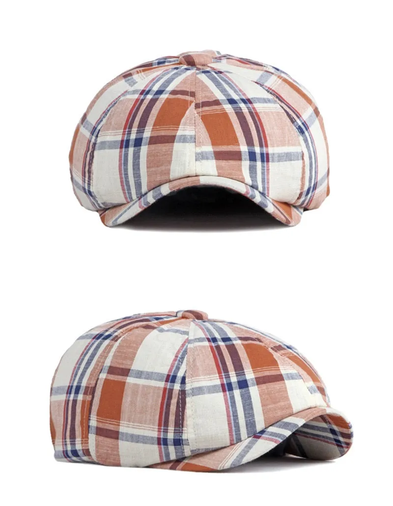 Unisex Casual Plaid Pattern Thin Duckbill Octagonal Newsboy Cap