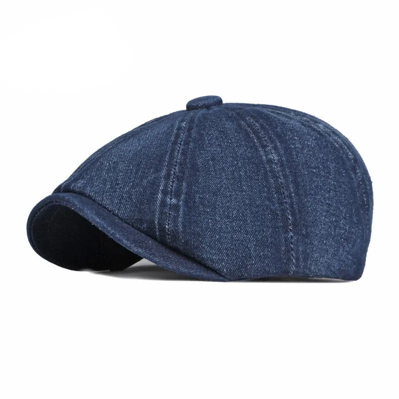 Unisex Eight-blade Denim Peaked Herringbone Flat Octagonal Hat